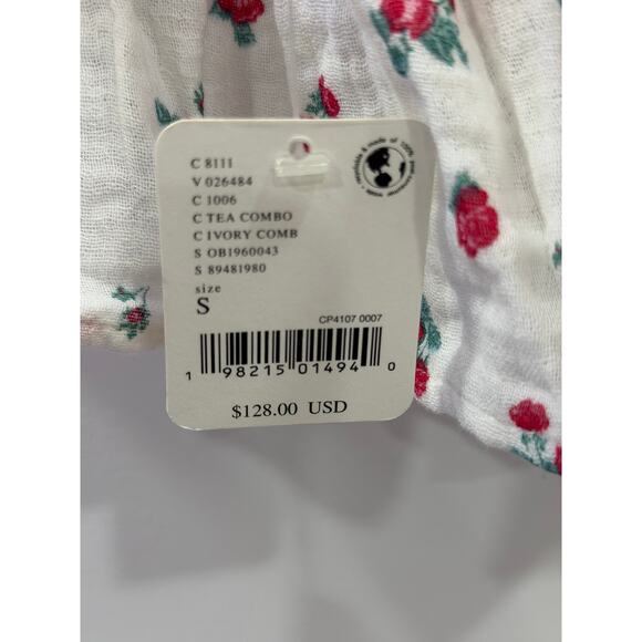 Free People Chloe Printed Top Sz Small  Floral Print Short Sleeve Tie Back Shirt - Picture 5 of 9